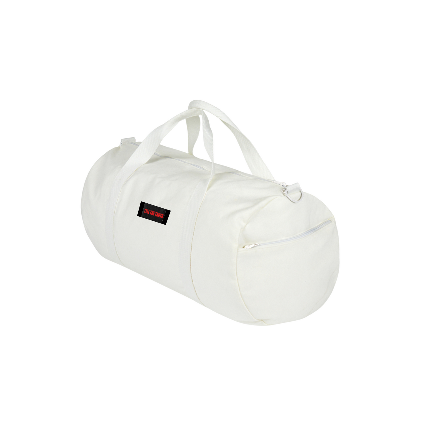 TELL THE TRUTH WHITE DUFFLE BAG