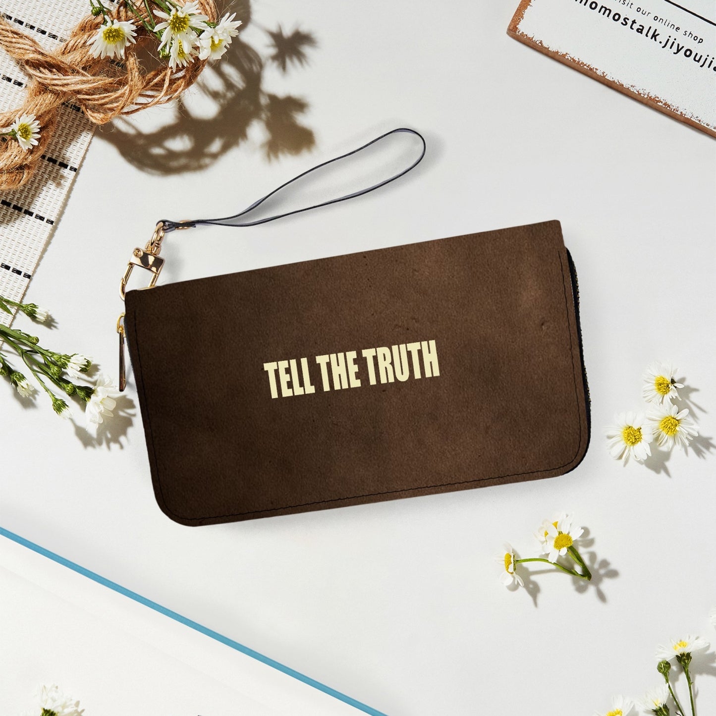 TELL THE TRUTH LEATHER STRAP ZIPPER WALLET